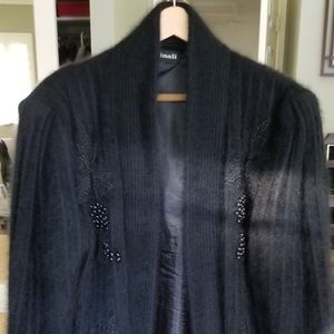 angora wool coat nylon lining with appliques